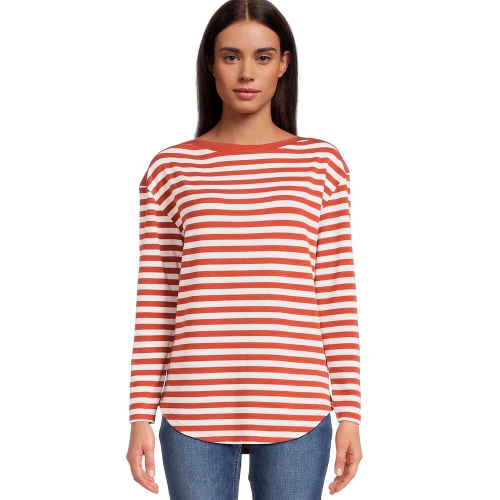 Time and Tru Women's Long Sleeve Boat Neck Top Shirt Stripes Orange XL (16-18) - Picture 11 of 11